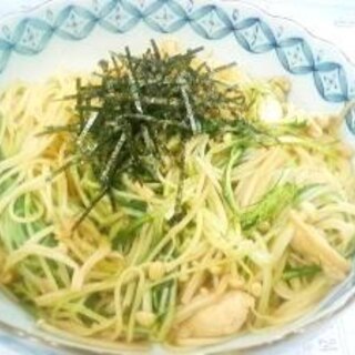 とっても評判が良い笹身と水菜のバター醤油スパゲティ